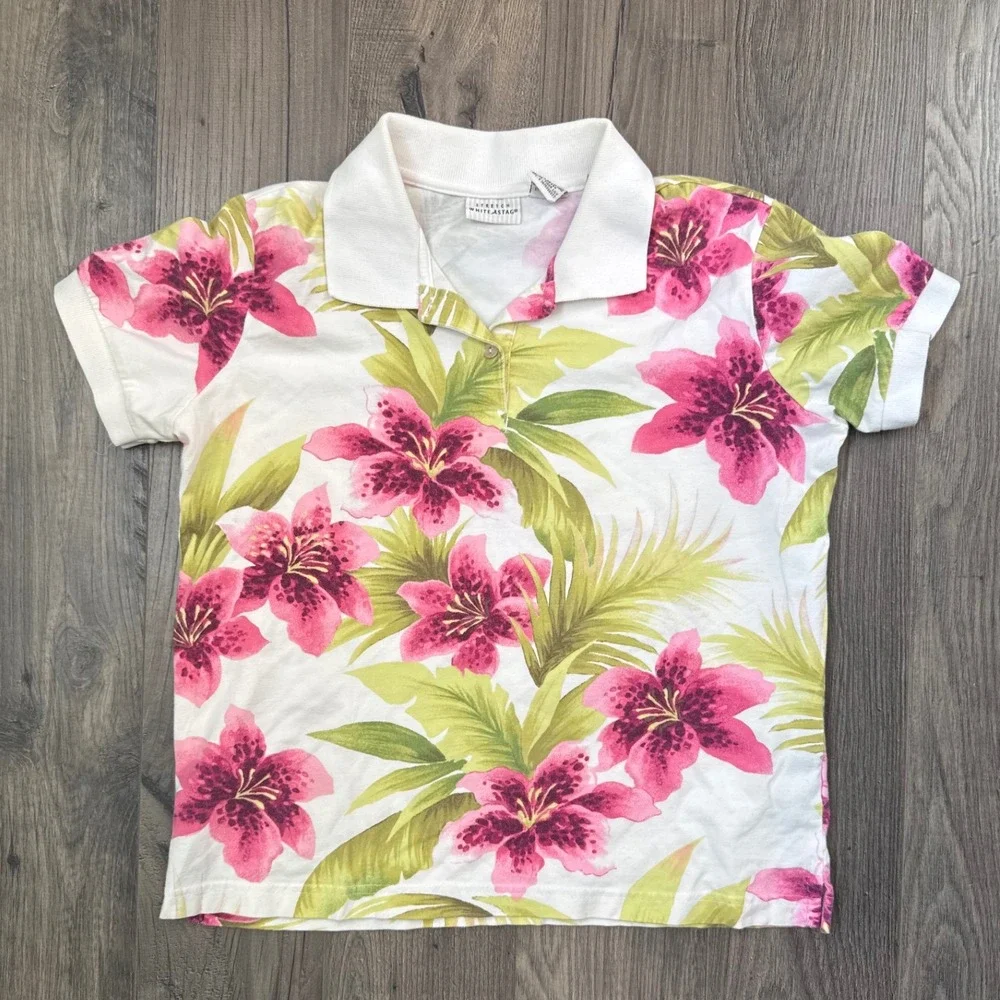 Vintage 2000s Women's White Stag Tropical Floral Pattern‎ Shirt/ Y2k Vintage